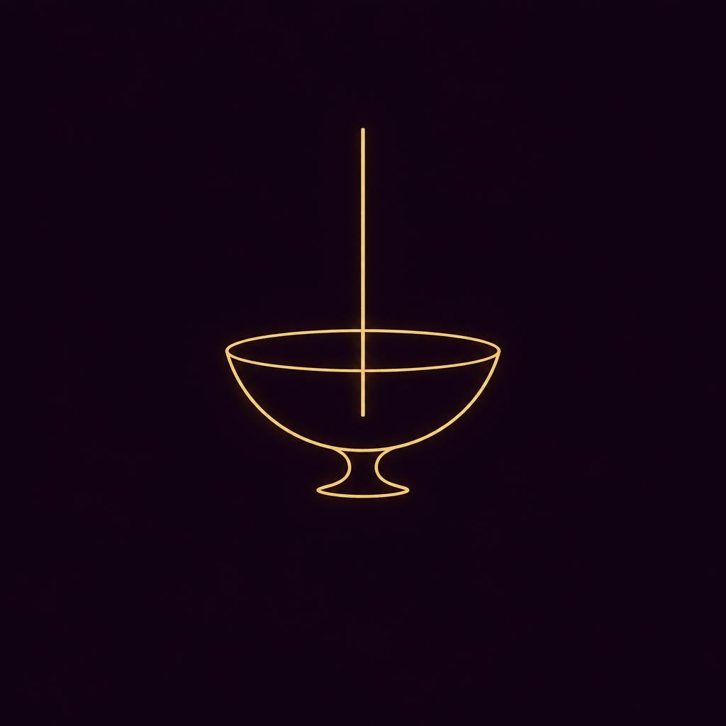 A wide shallow cup with one straight line descending into it from above