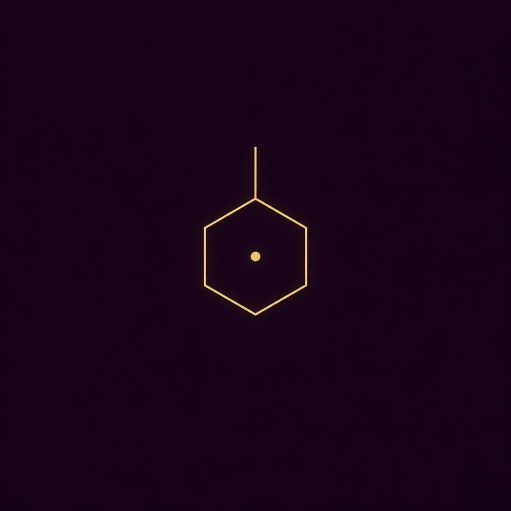 A hexagon with a single dot at its centre and one short line leaving the top edge
