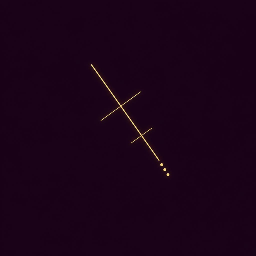 One long diagonal line crossed by two shorter diagonals, with three small dots beneath its lower end